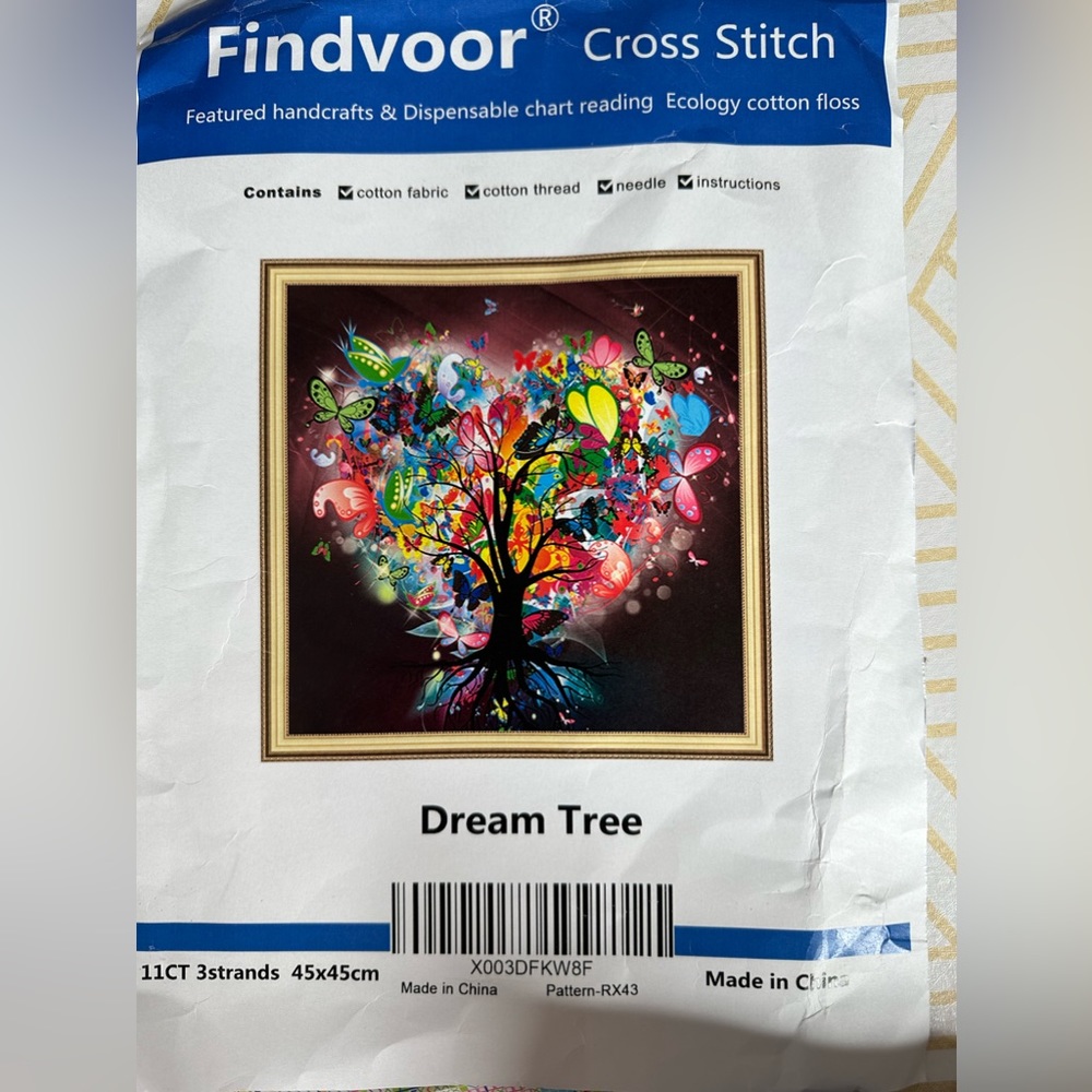 Rare DREAM TREE Cross Stitch 11 Ct 3 Strands 45x45cm Boho Colorful Findvoor HTF